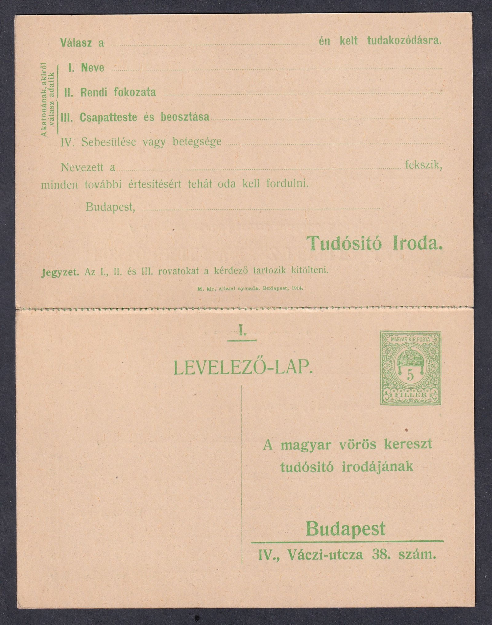 Vöröskereszt - Portómentes válaszlapos leveezőlap