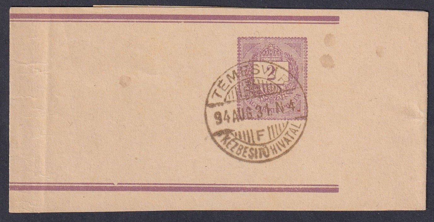 1894. Címszalag, Temesvár/Kézbesítő Hivatal bélyegzéssel - frucsa hiányos bélyegzés!