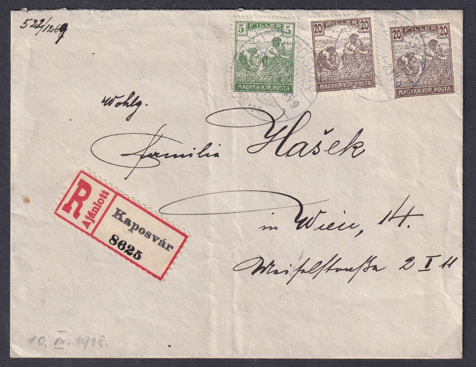 1918. Kaposvár, Bécsbe feladott ajánlott levél