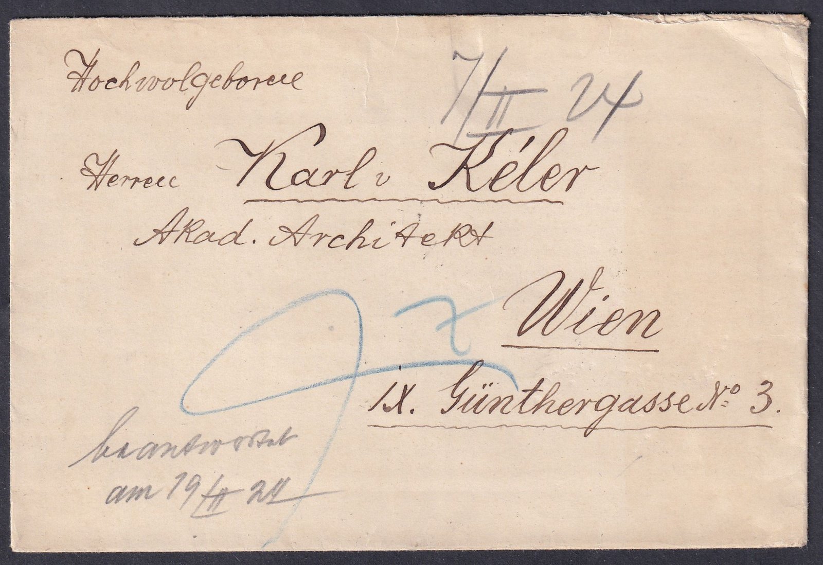 1924. (11. dsz.)  Kaposvár, Bécsbe feladott levél