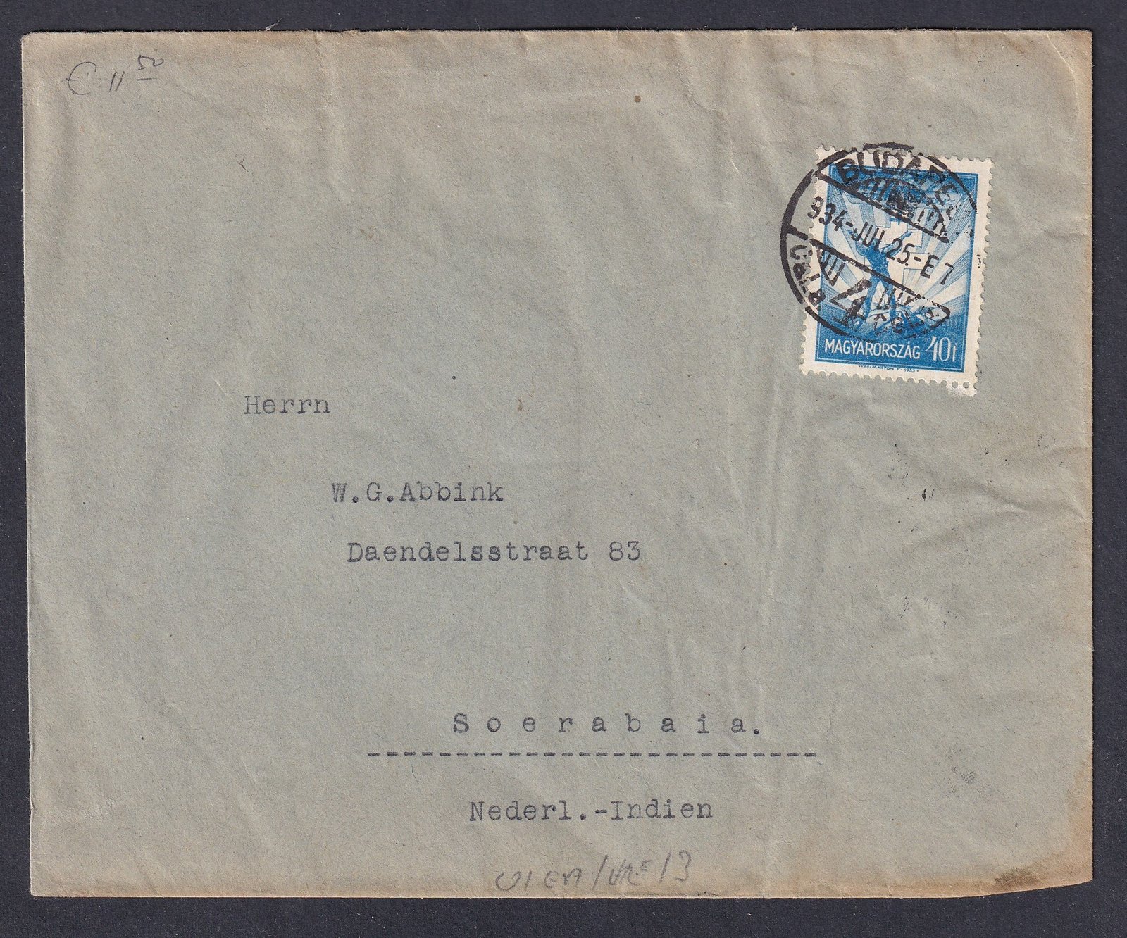 1934. Budapest, Soerabaja/Nederl.-Indien (Surabaya) - Indonézia-Jáva szigetére feladott levél