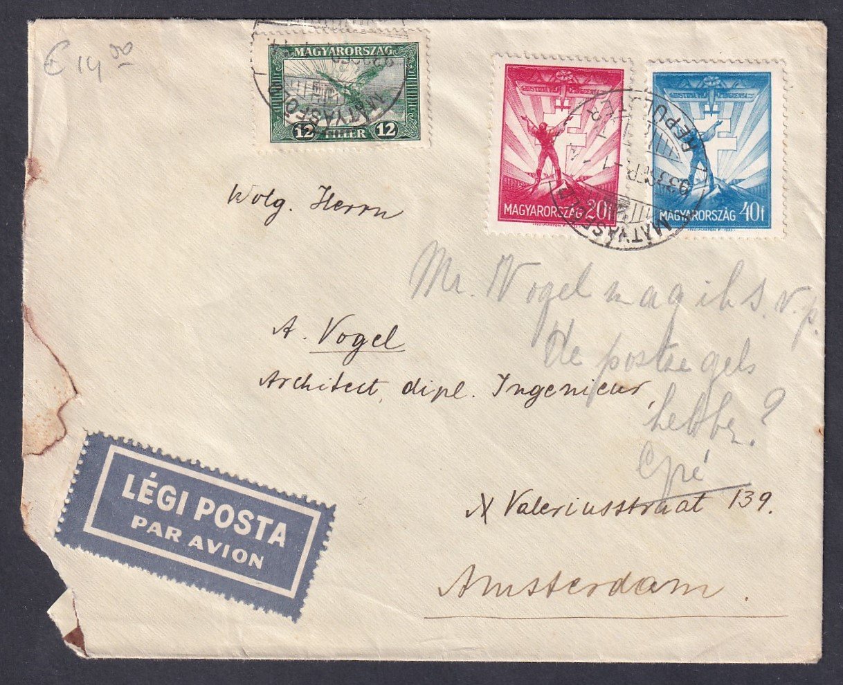 1933. Mátyásföld/Repülőtér, Hollandiába feladott légiposta levél