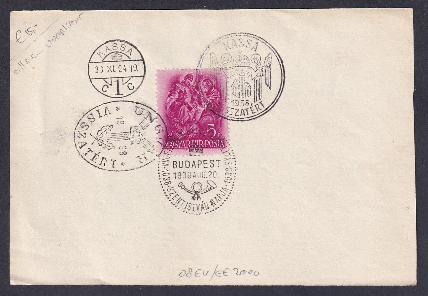 1938. klf. Visszatért bélyegzések emléklap