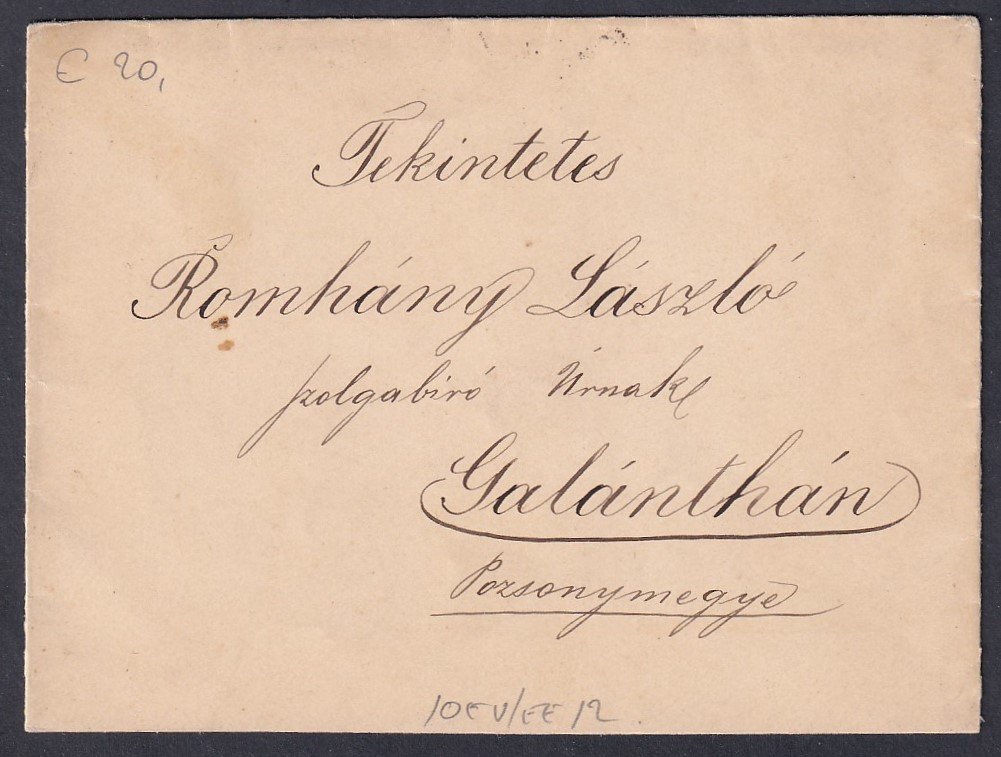 1890. TRENCSÉN-TEPLICZ, Galántára feladott levél