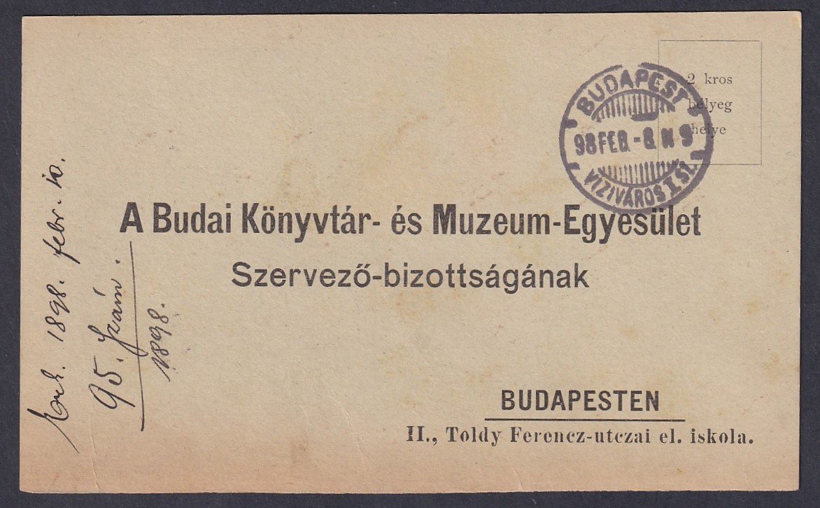 IMG_20251120_0008 1898. Budapest, helyben feladott levelezőlap - hivatalos levelezőlap
