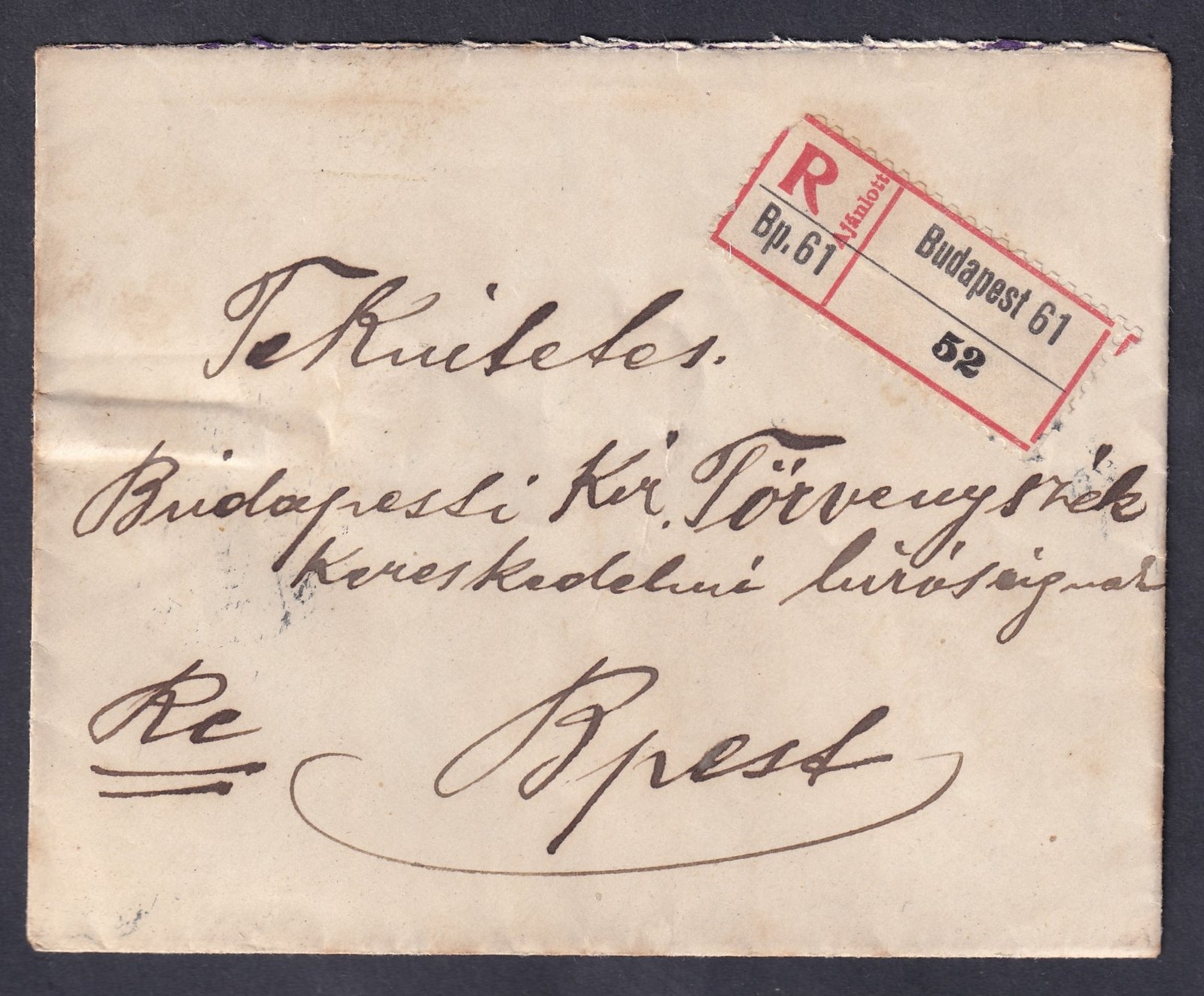 1917. Budapest, helyi ajánlott levél