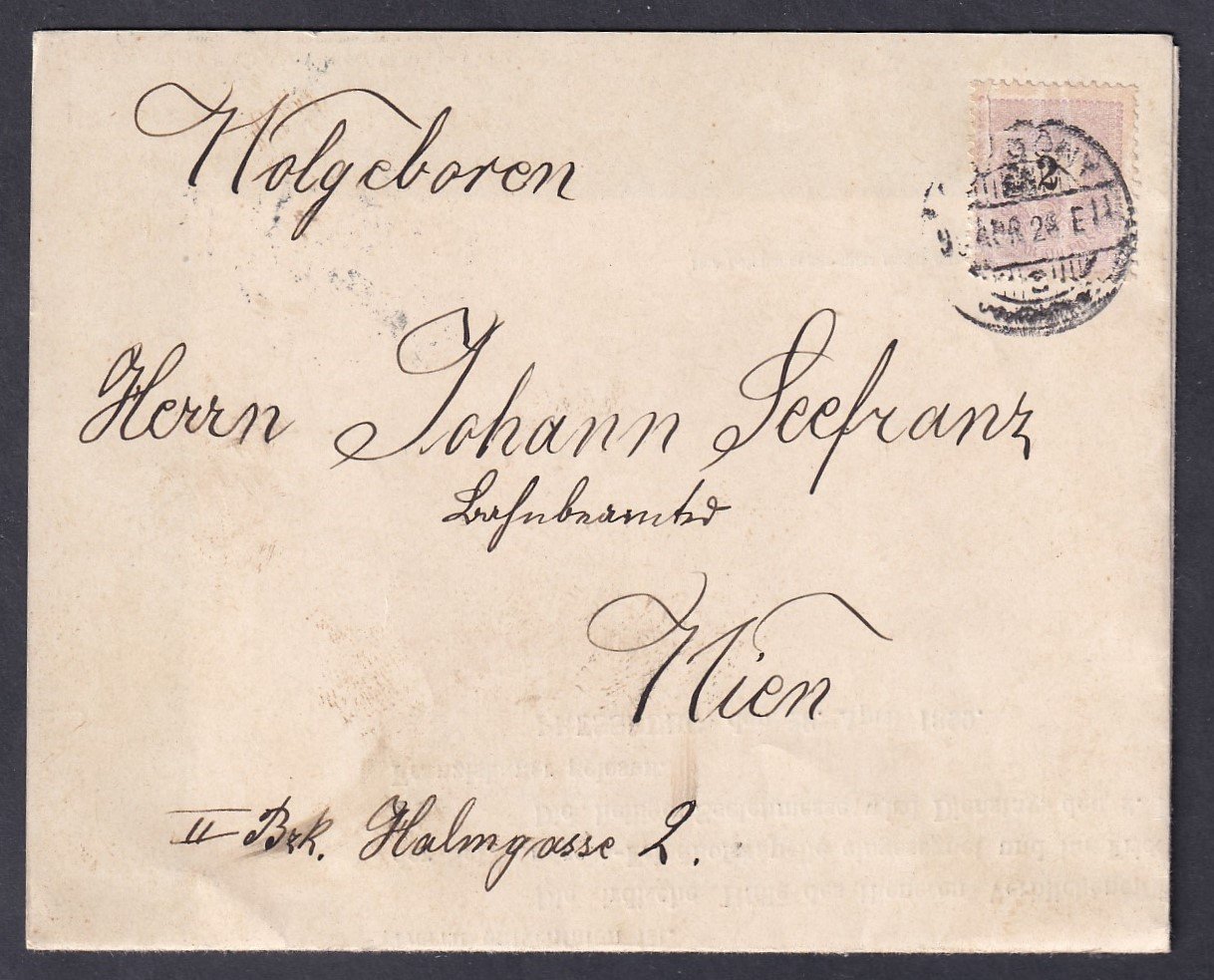 1899. Pozsony, Bécsbe feladott nyomtatvány