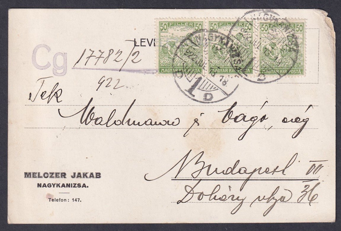 1922. (4. d.sz.) Nagykanizsa, Budapestre feladott levelezőlap