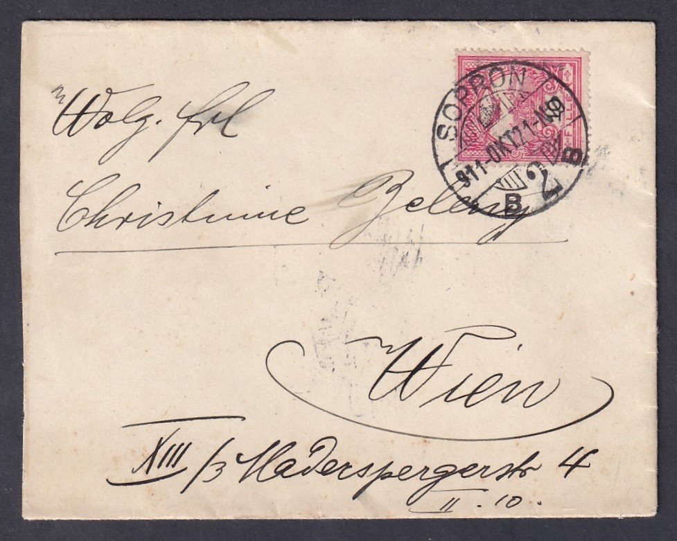 1911. Sopron, Bécsbe feladott kisalakú levél