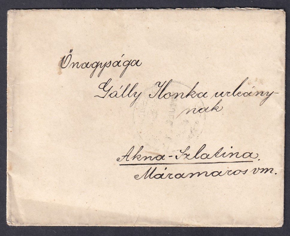 1907. Nagy Kőrös, AKNA-SZLATINA-ra feladott levél