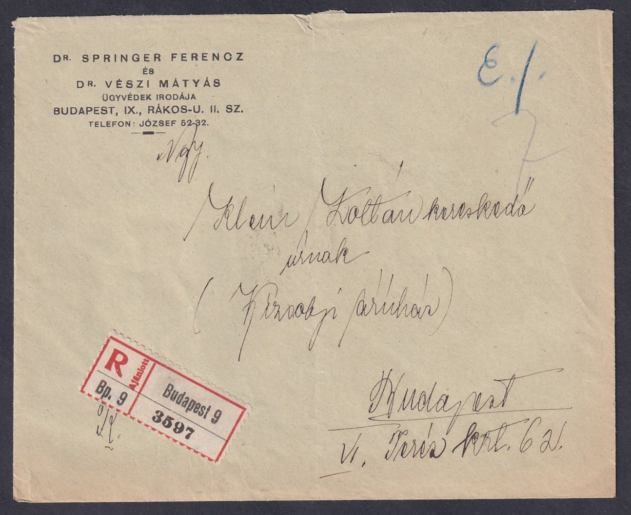 1924. (11. d.sz.) Budapest helyi levél