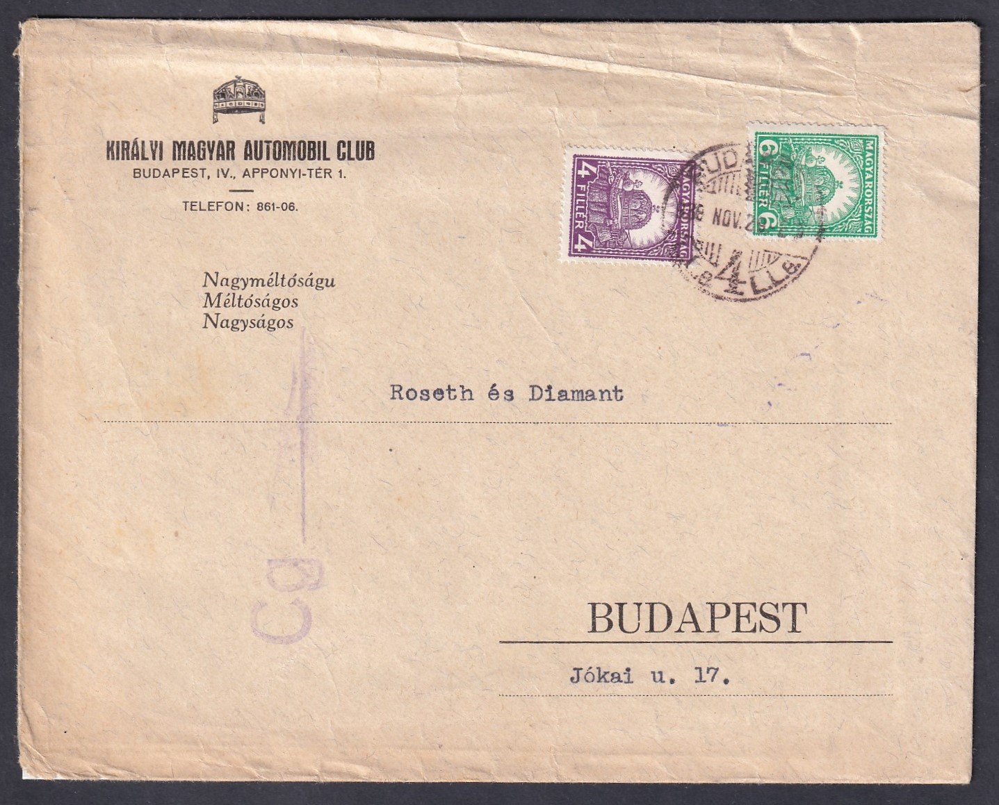 1930. Budapest, helyi levél