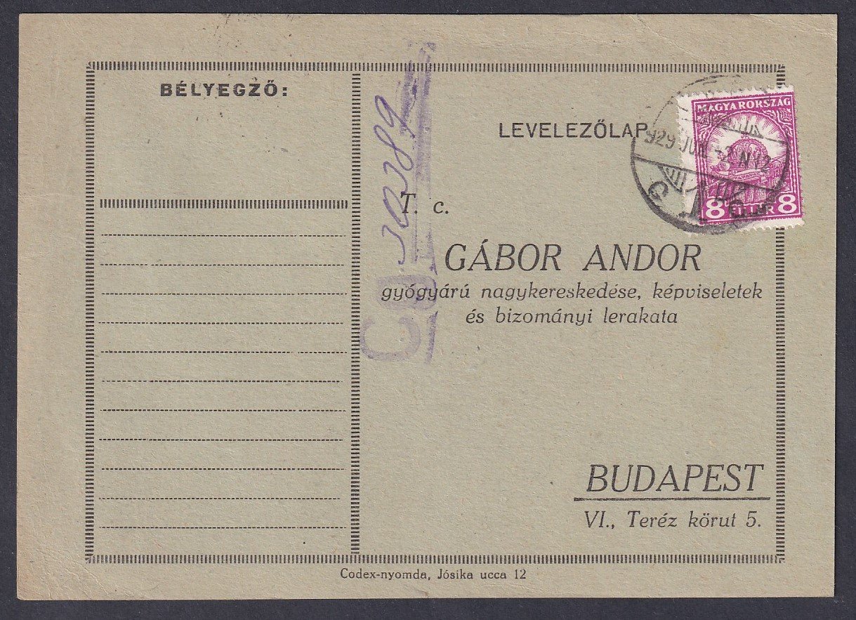 1921. Budapest, helyi céges levelezőlap