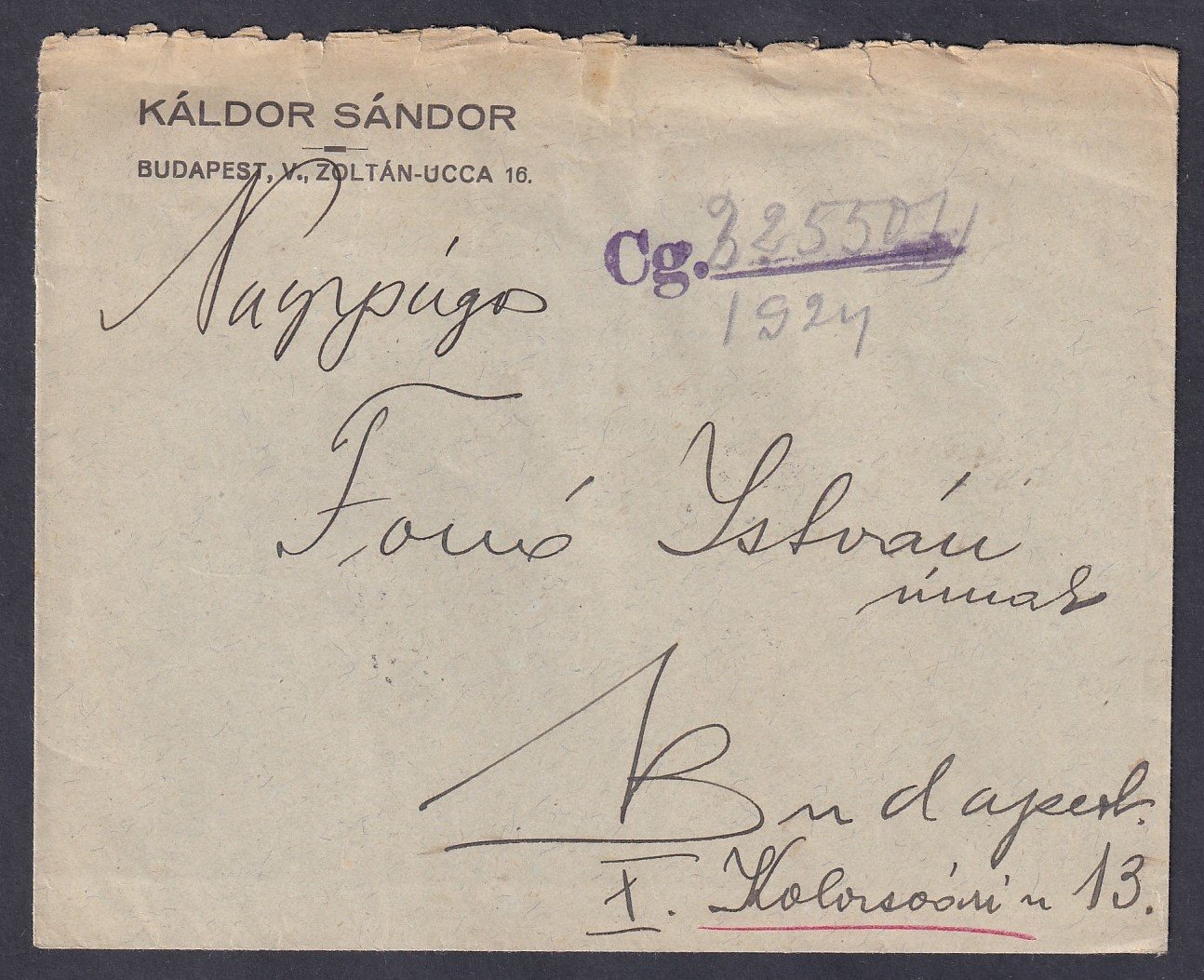 1924. (11. d.sz.) Budapest, helyi céges levél