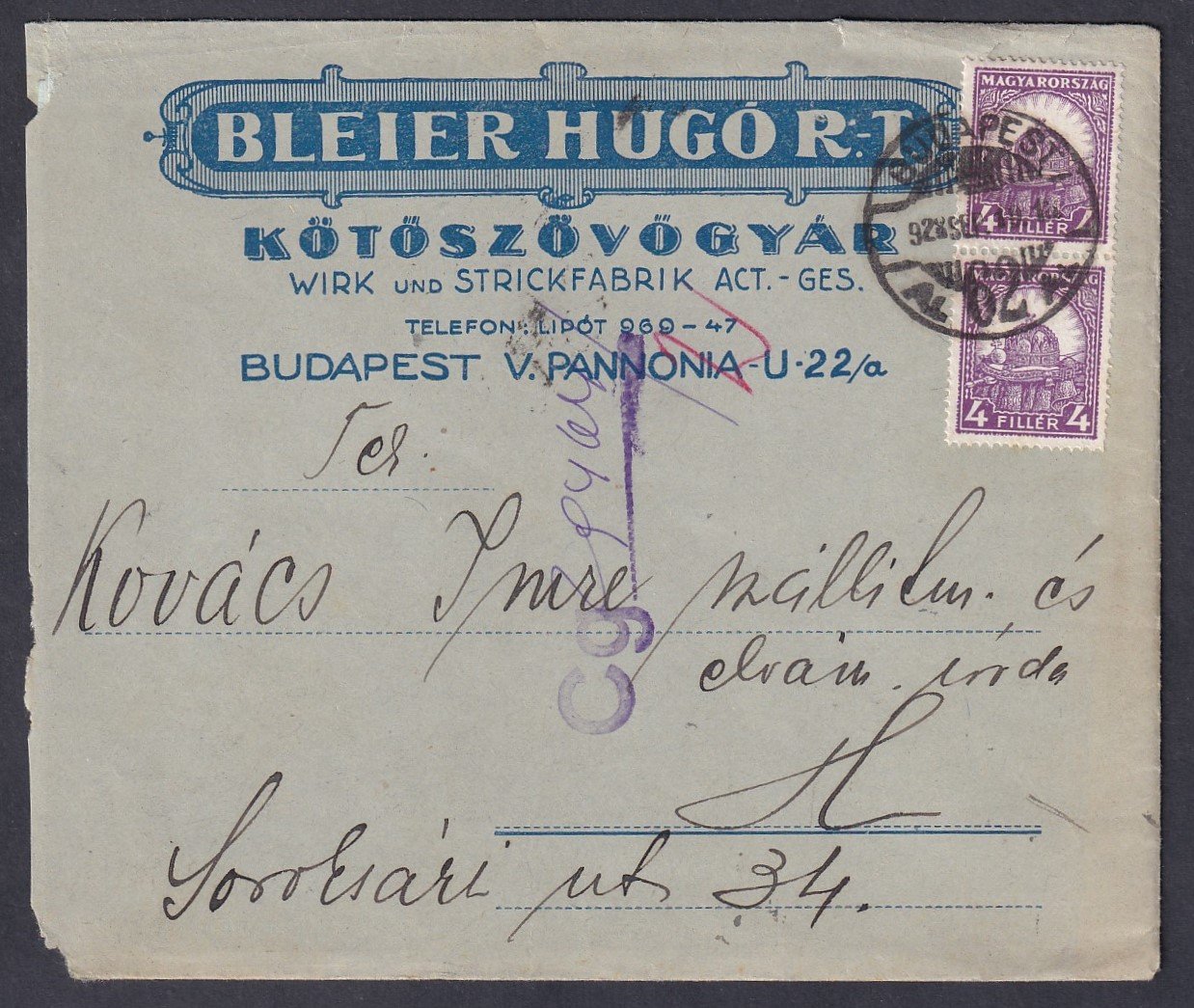 1928. Budapest, helyi céges levél teljes tartalommal