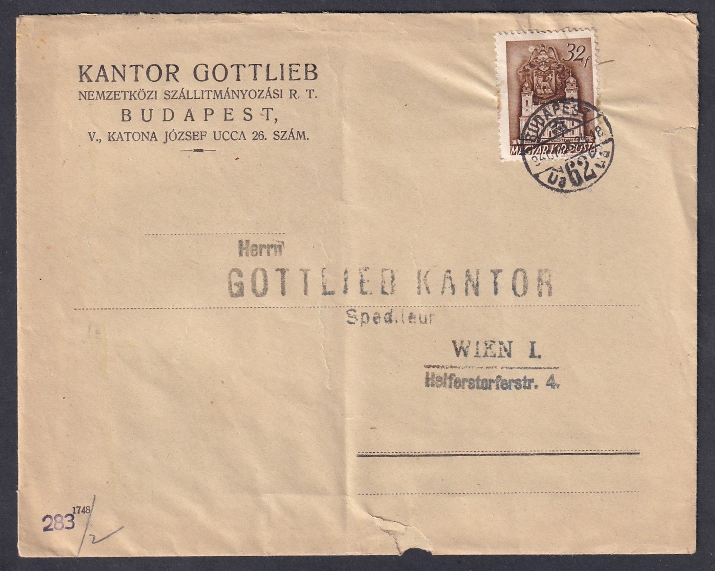 1940. Budapest, Bécsbe feladott cenzúrázott levél