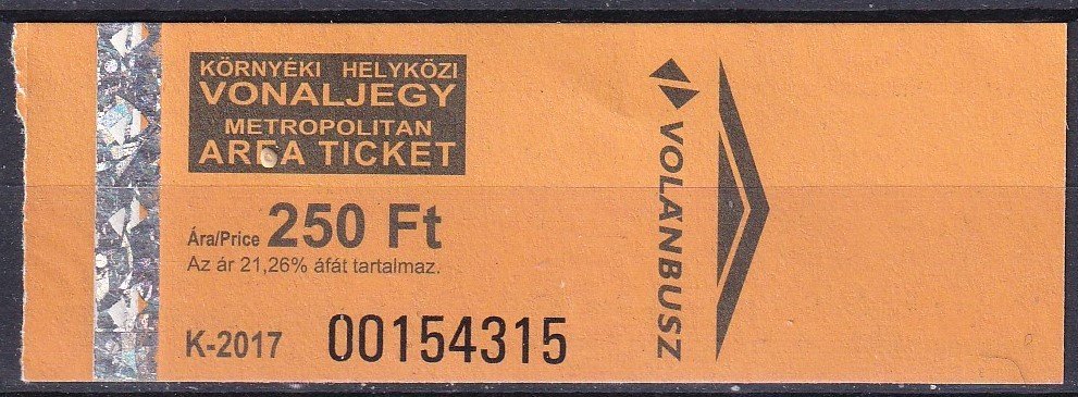 IMG_20251124_0017.5 2017. használatlan - Volánbusz -Környéki Vonaljegy - 250 Ft - nagyon rtika!