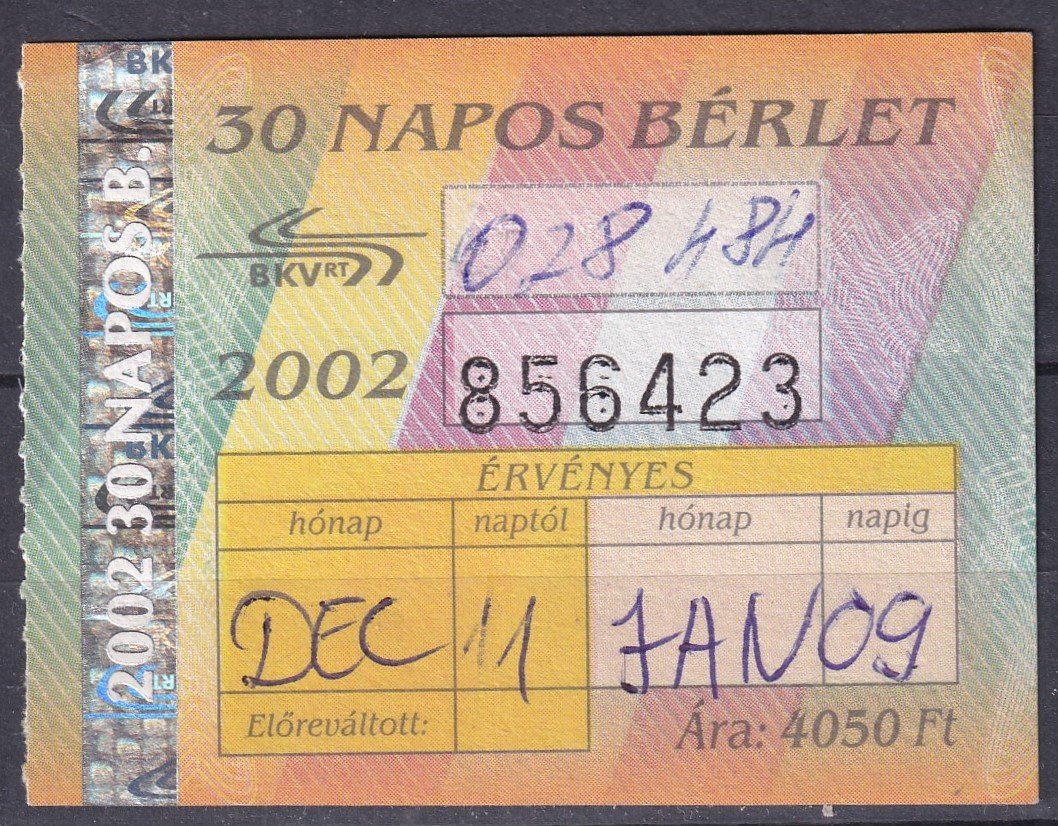 2002. BKV 30 napos bérlet