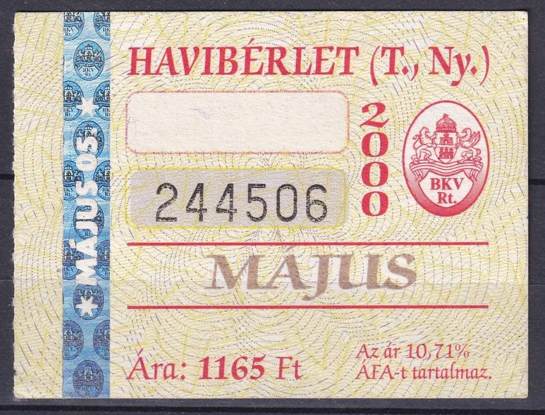 2000. BKV. Havibérlet T., Ny.) Május - 1165 Ft