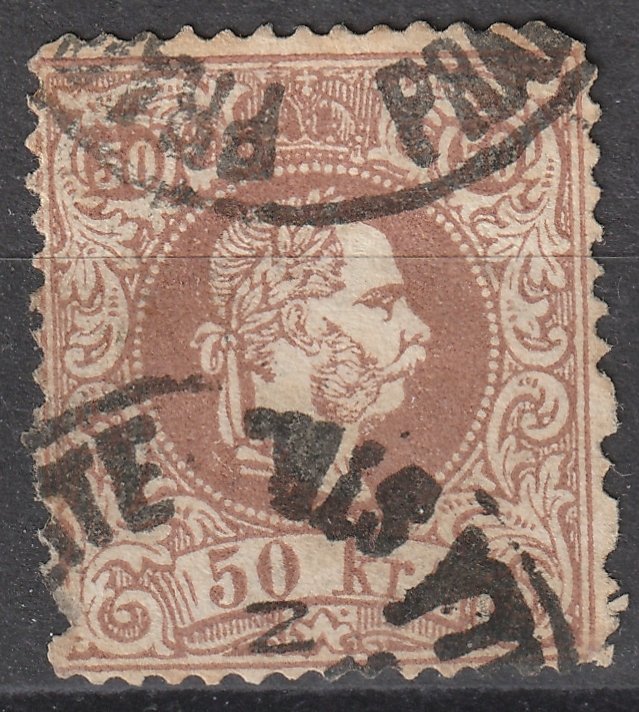 1874/83. Ausztria 50kr /barna/ - 12-es sorfogazással - ANK: 225 Euro (egy rövid fog)