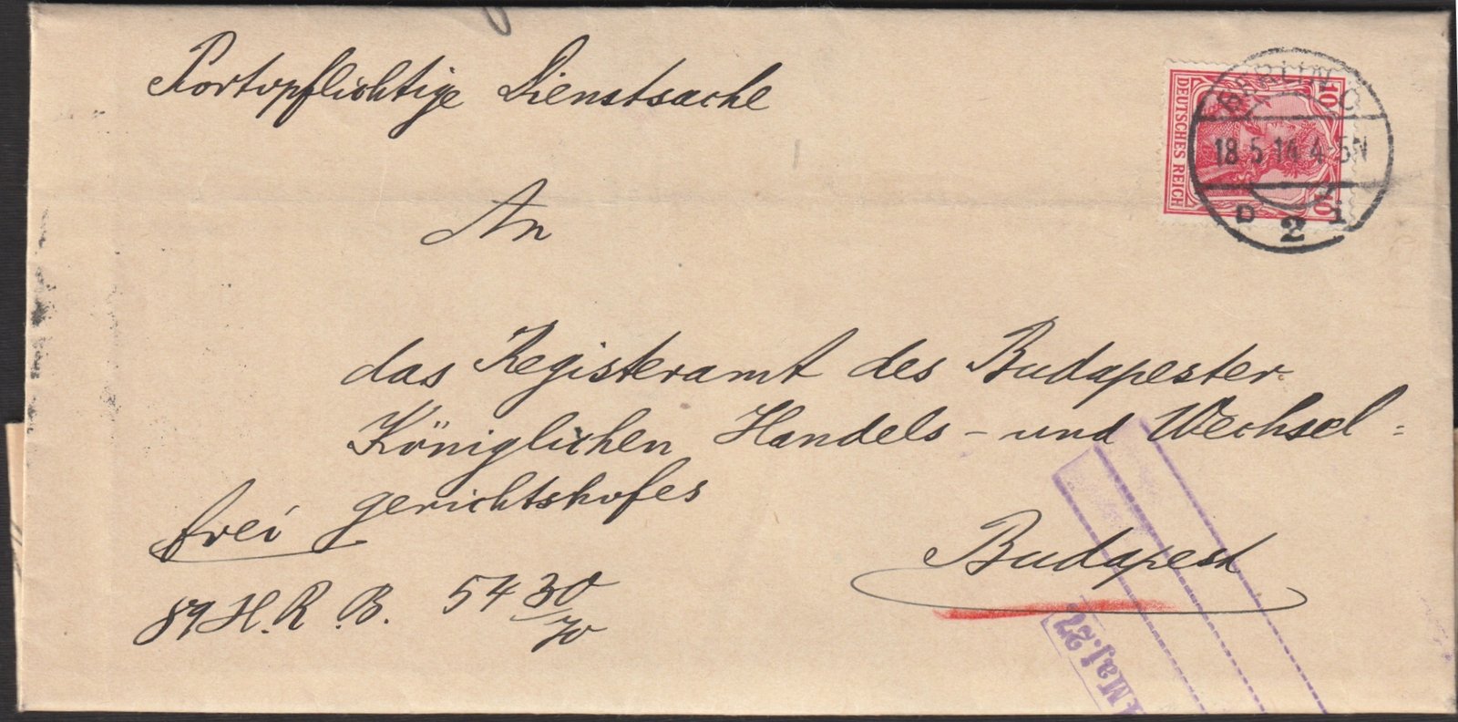 1914. Berlin, Magyarországra feladott hivatalos levél - levélzáró pecsét bélyeggel