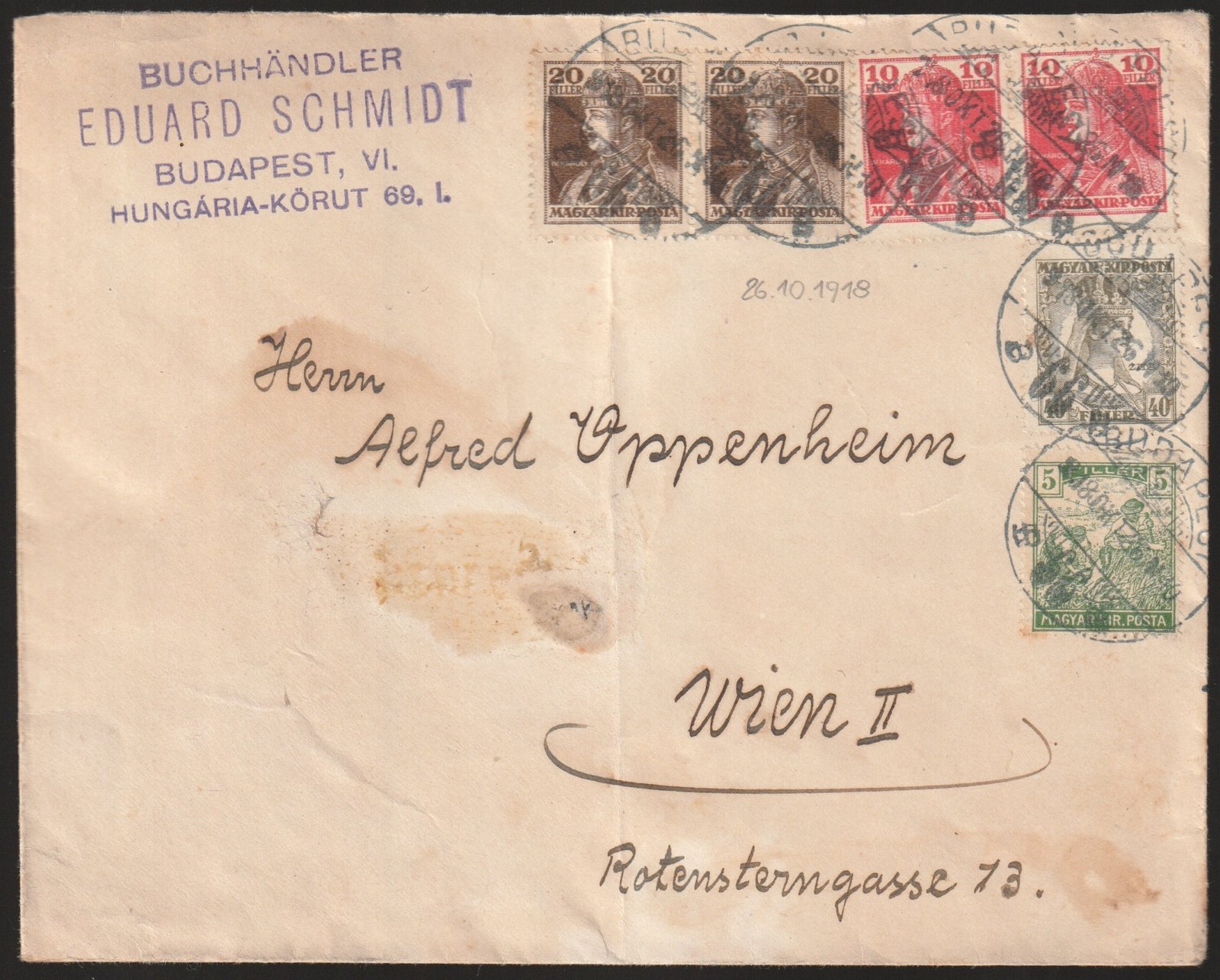 1918. Budapest, Bécsbe feladott levél