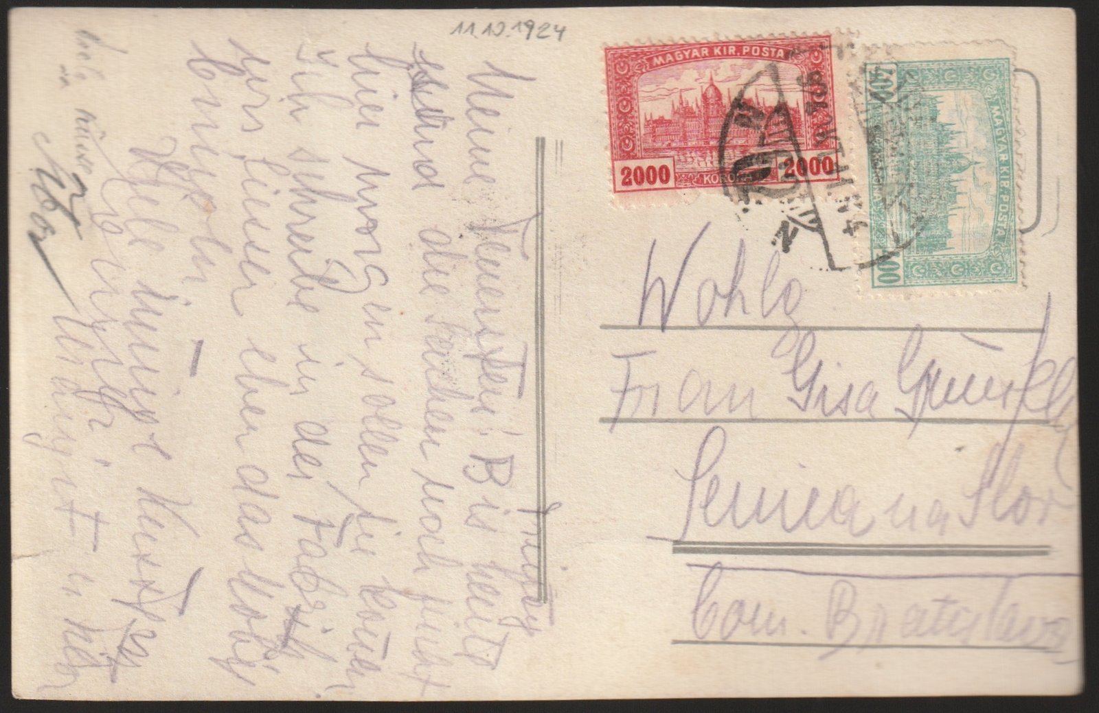 1924. (14.d.sz.) Ausztriába feladott képeslap, nem azonosított épülettel a képen