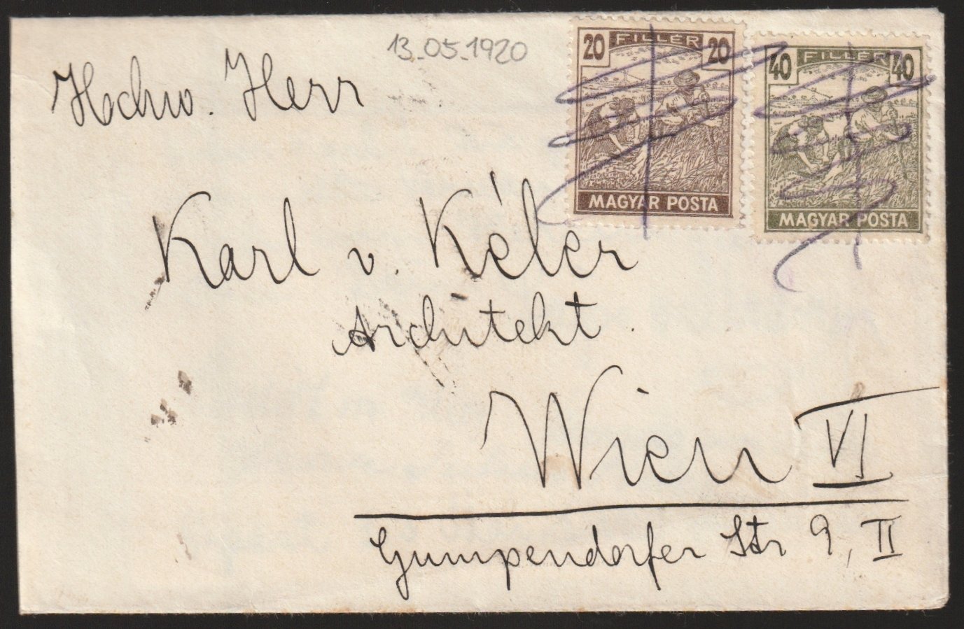 1920. Bécsbe kézi érvénytelenitéssel feladott - kisalakú (hölgy evél) teljes tartalommal