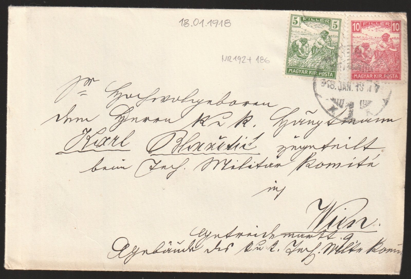 1918. Zagreb, Bécsbe feladott levél