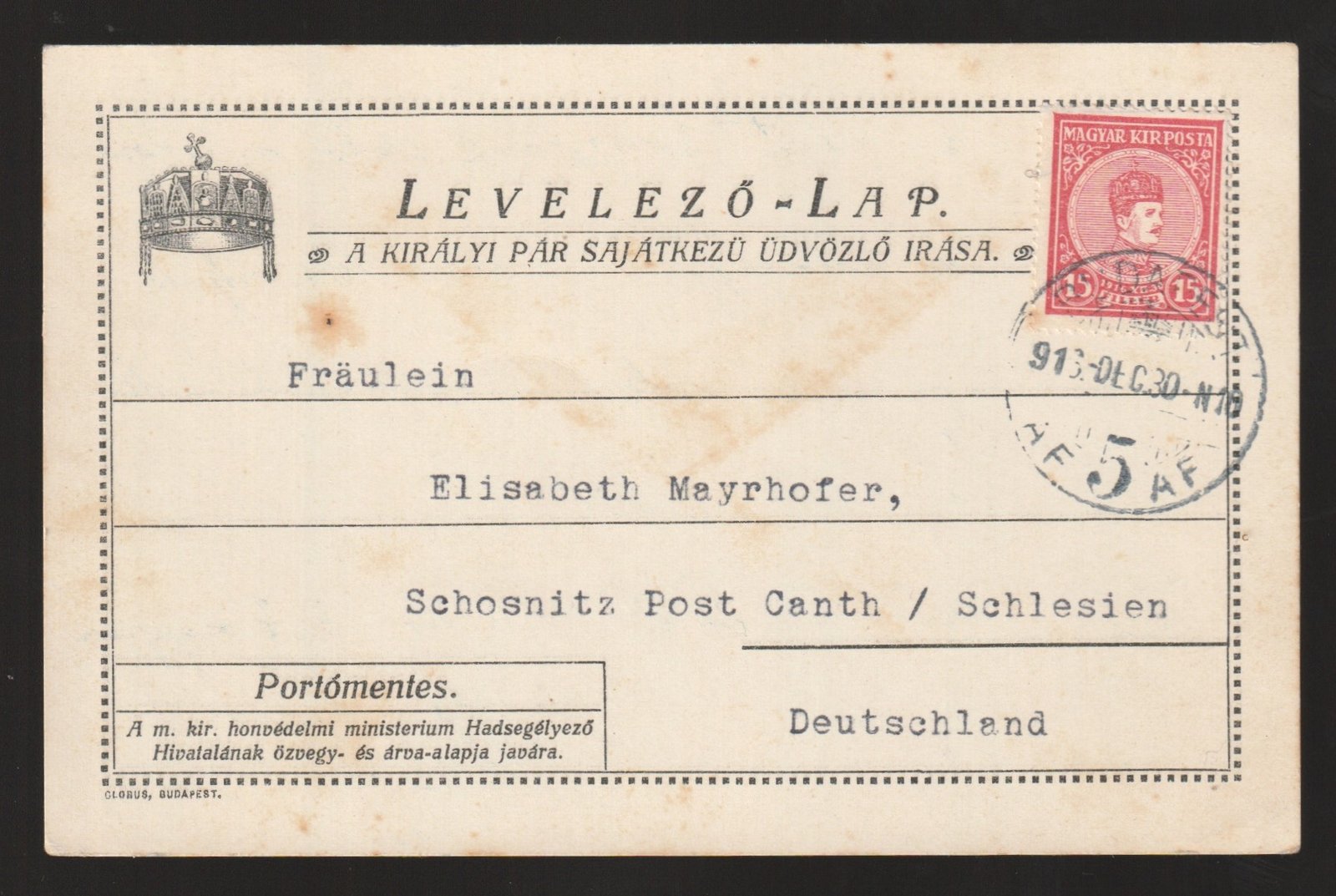 1918. Koronázási alkalmi levelezőlap