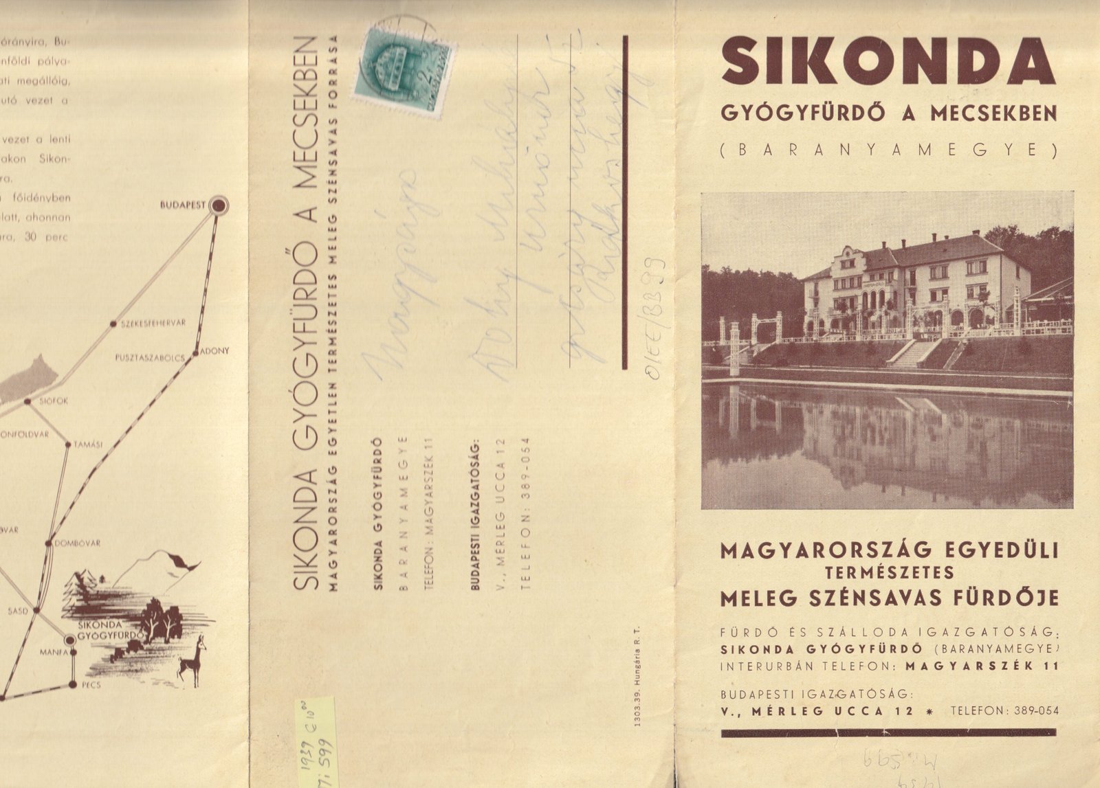 1940-körül Sikonda Gyógyfürdő reklám füzete, postai nyomtatvány küldeményként továbbitva