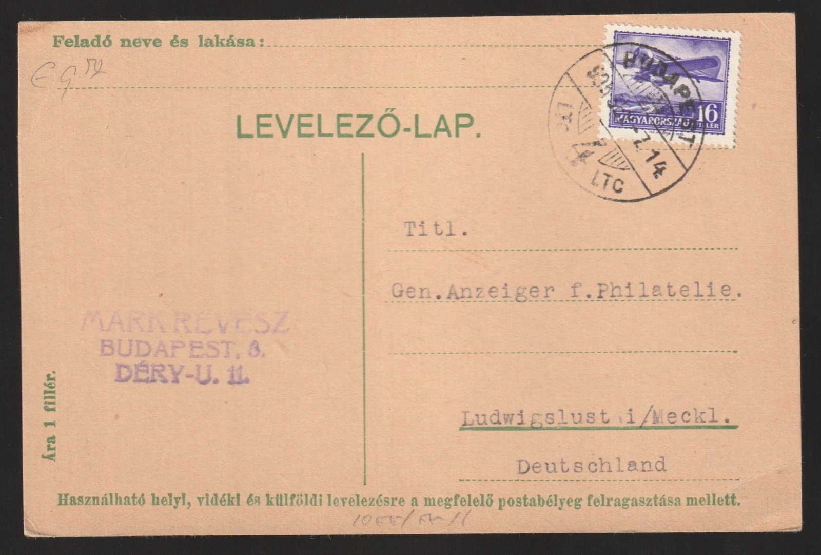 1935. Németországba feladott levelezőlap - 1933. Repülő 16f bélyeggel!