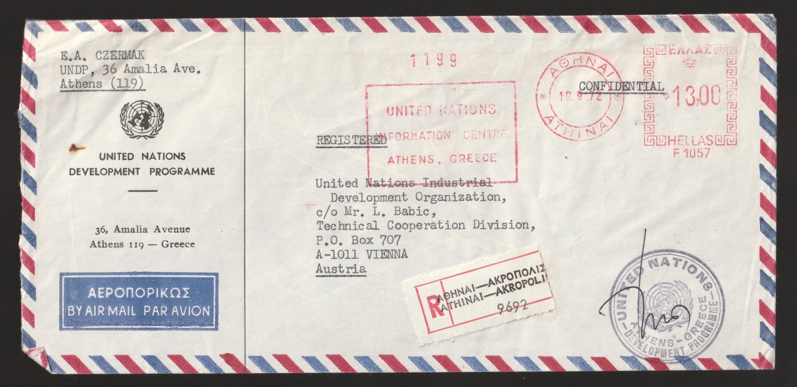 1972. Görögország, ENSZ levél Bécsbe