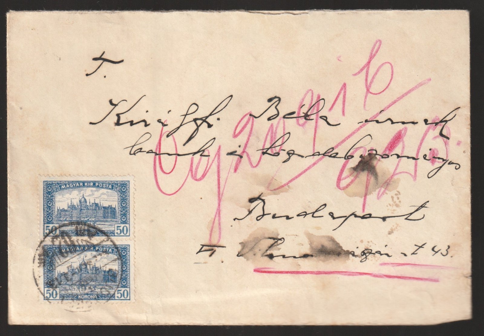 1922. Budapest, helyi levél - levélzáró reklámbélyeggel