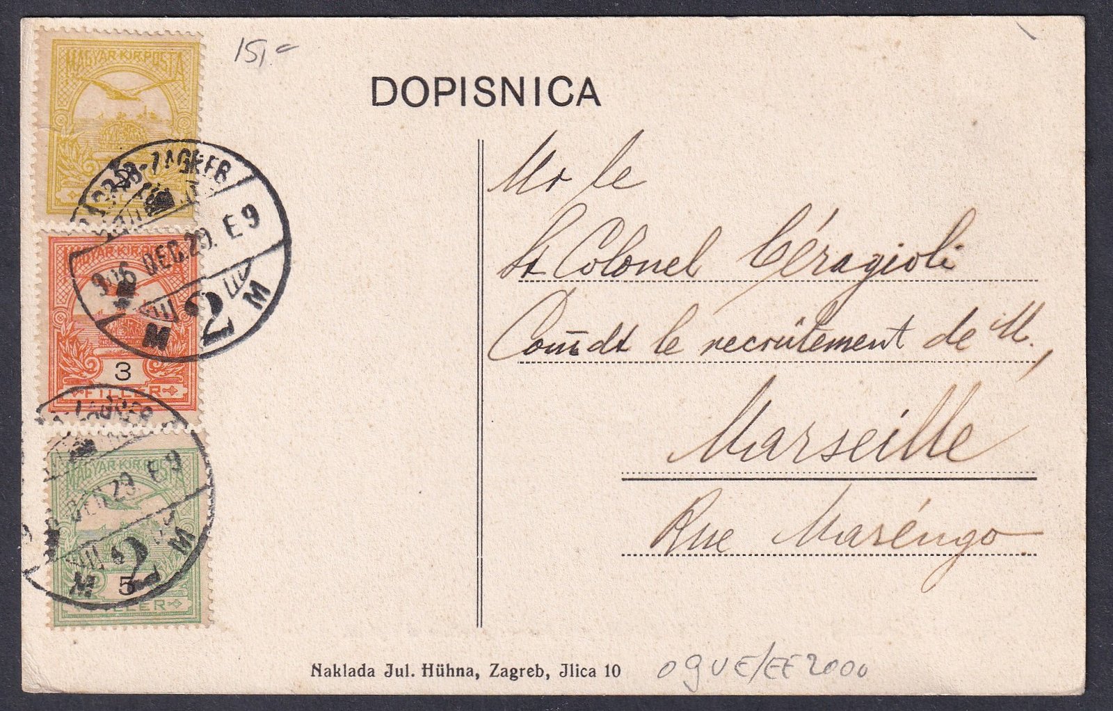 IMG_20251208_0016 1916. Zágráb, Marseille (Franciaország)-ba feladott képelap - Zágrábi Művészeti Pavilon