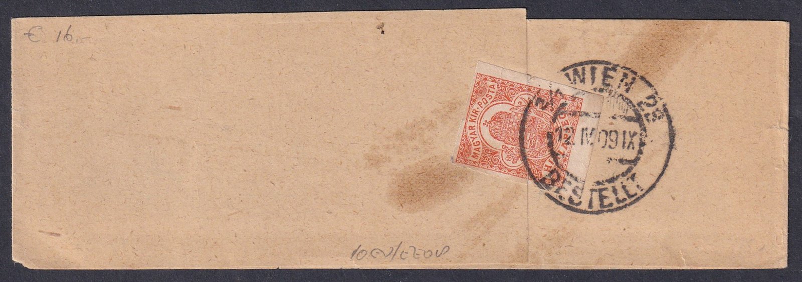 IMG_20251209_0005 1909. Bécsbe feladott Újságszalag (teljes) - WIEN érkezési bélyegzéssel