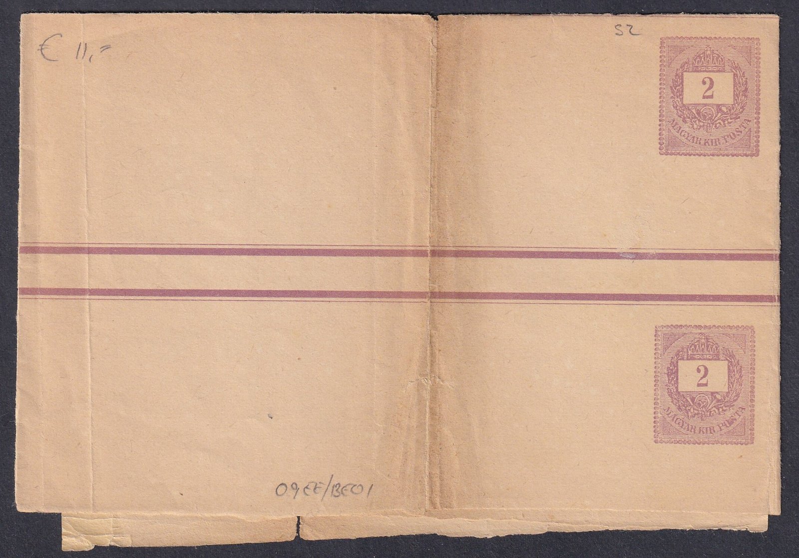 879. 2kr használatlan címszalag- 2 db-os egybefüggő