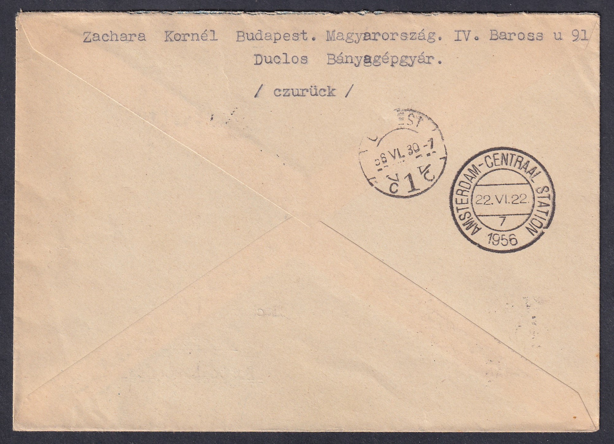 1956. Budapest, Amszterdam (Hollandia)-ba feladott levél - KLM első Amszterdam-Budapest járat bályegzéssel
