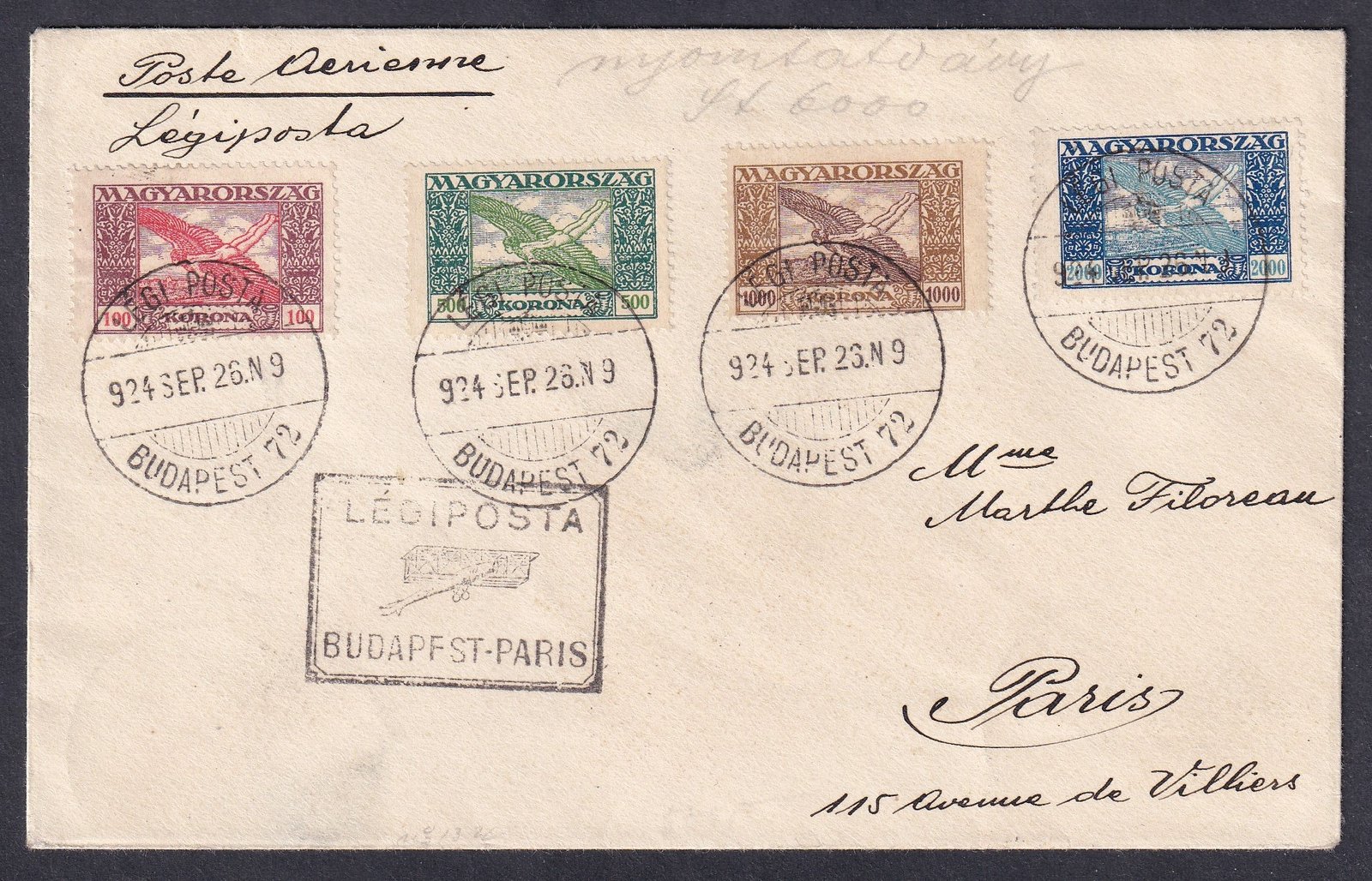 IMG_20251212_0018.1 1924. Budapest, Párizsba feladott légiposta levél - Budapest-Párizs irányító bélyegzéssel