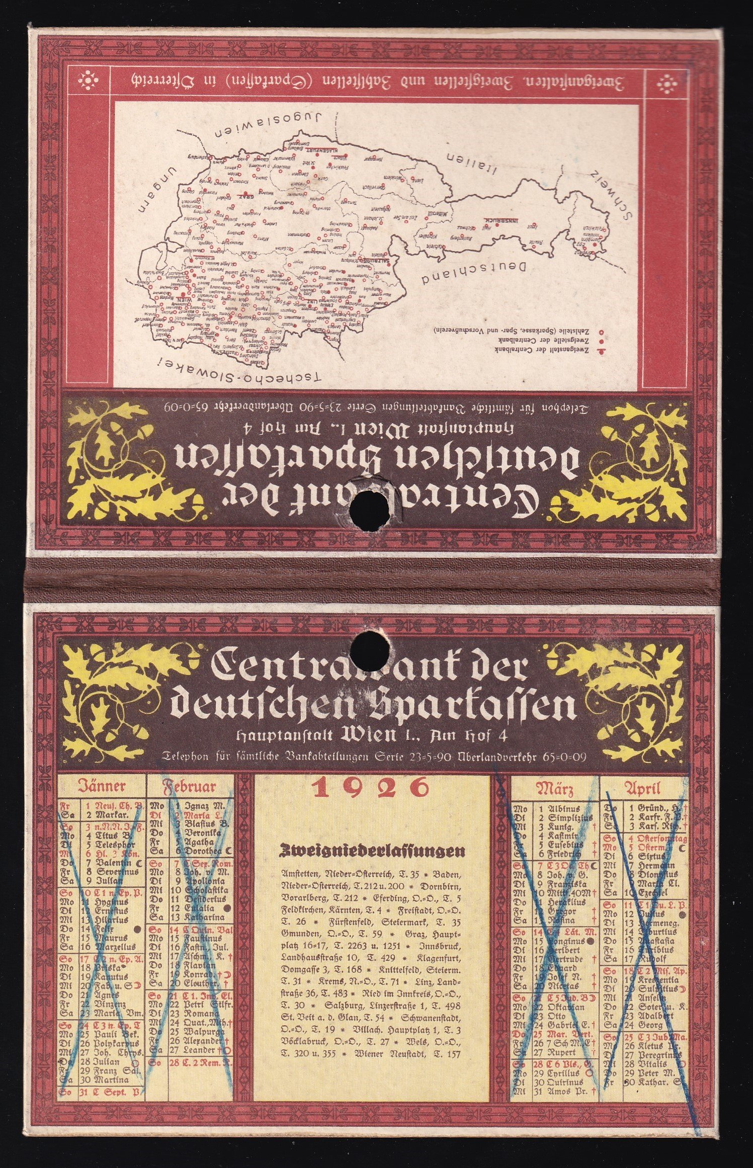 1926 Centralbank der deutschen Sparkassen (Wien) – eredeti banki naptár, kiváló minőségben