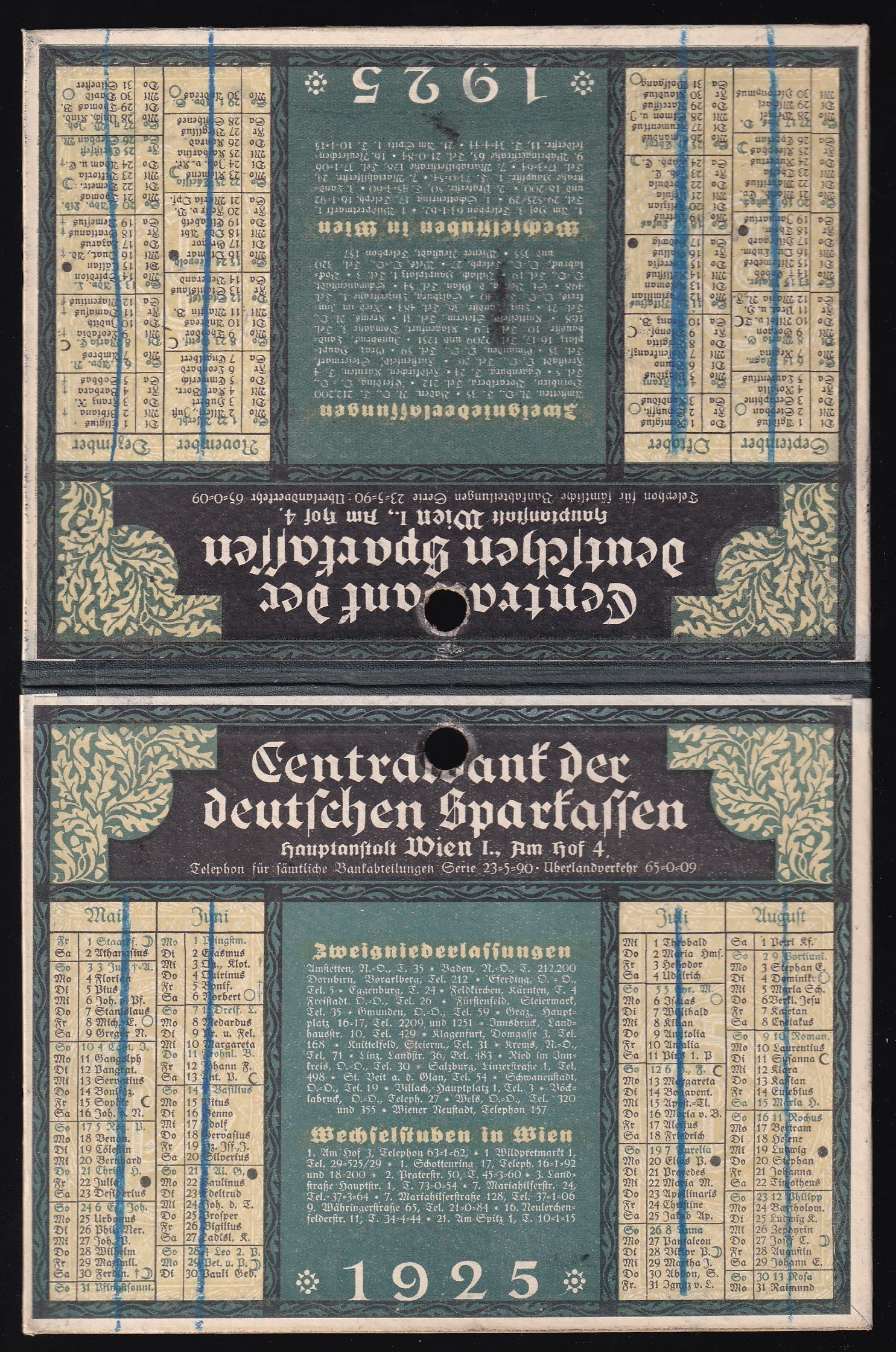1925 Centralbank der deutschen Sparkassen (Wien) – eredeti banki naptár, pénzintézeti és gazdaságtörténeti forrás az első világháború utáni időszakból - kiválló állapotbn!