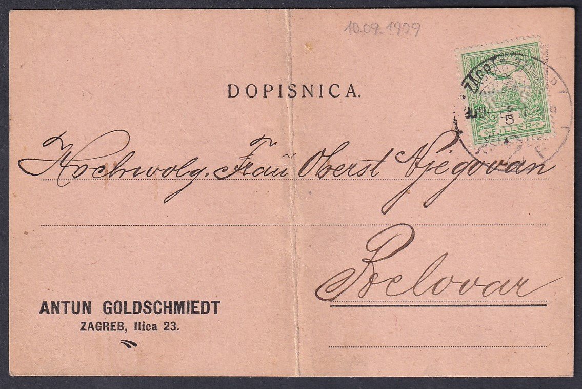 1909. Zábráb, Belovárra feladott céges levelezőlap