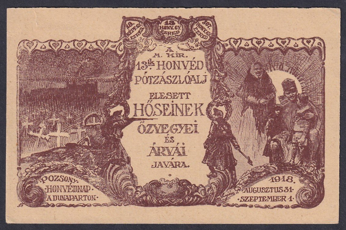 1918 Pozsony – Honvédnap emléklap, I. világháborús jótékonysági képeslap