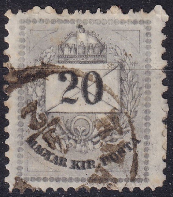 1876. Színesszámú 20 krajcáros oldalirányú álkettős nyomattal