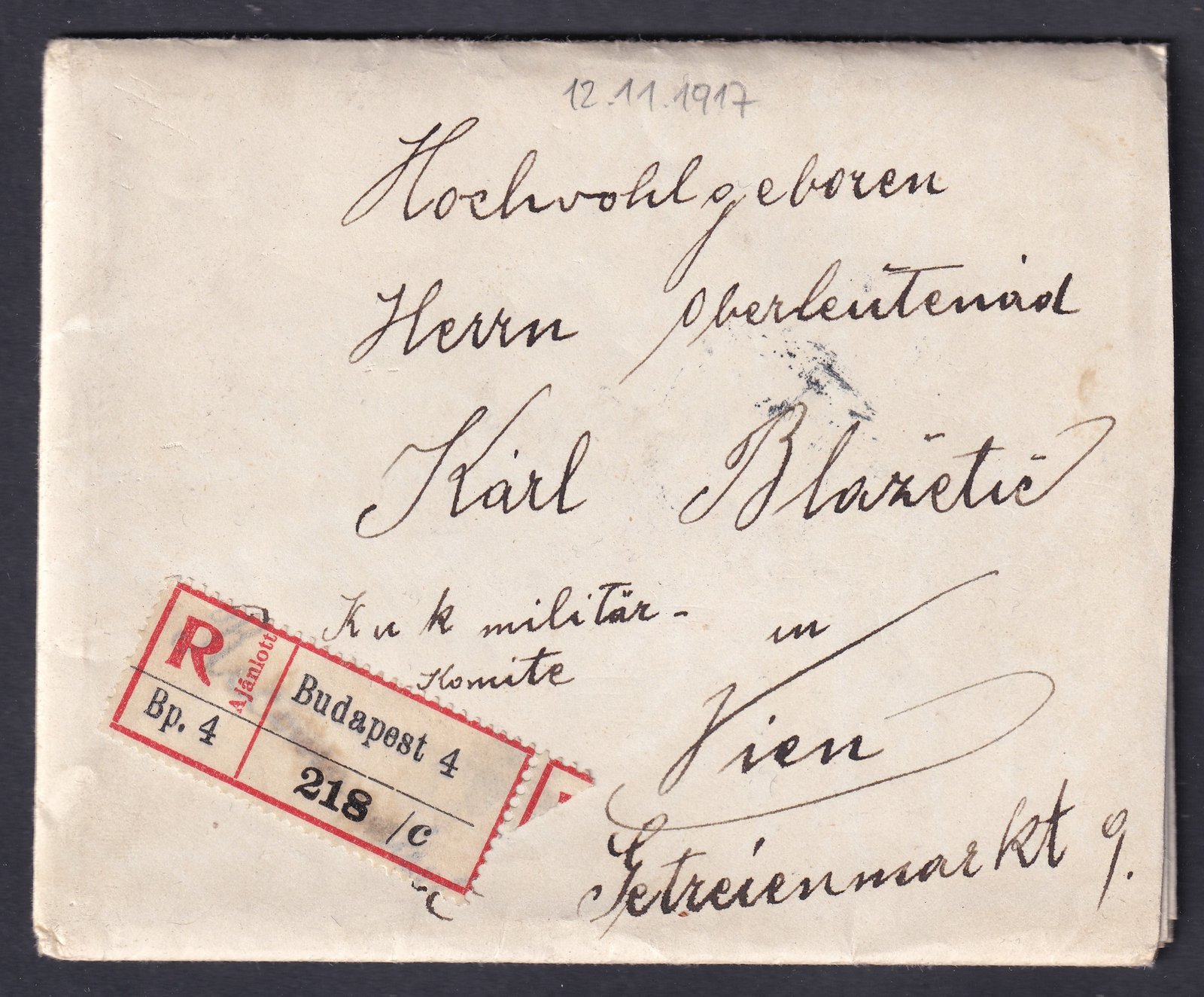 1917. Budapest, Bécsbe feladott levél - teljes tartalommal!