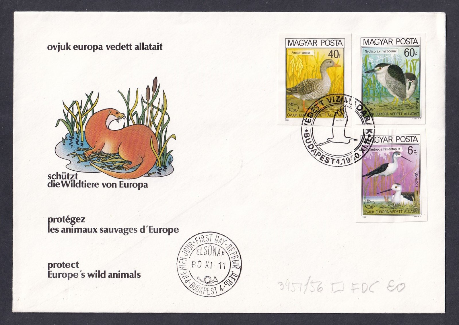 1980. Védett madarak vágott sor FDC borítékokon - ritka!