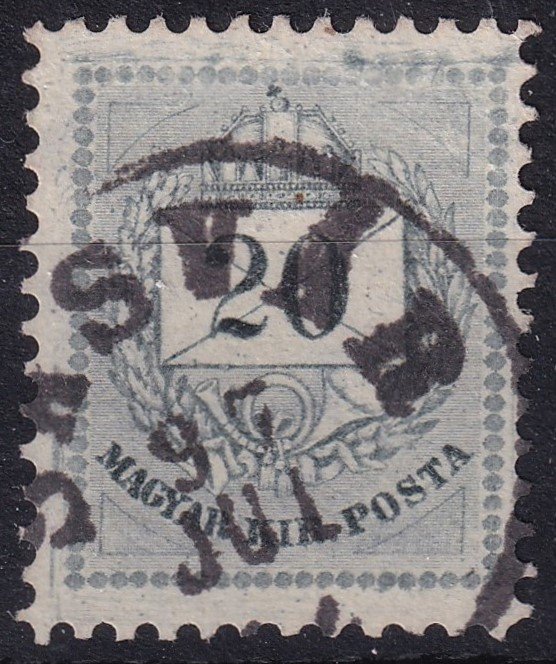 1881. 20kr festék csikokkal-foltokkal, SASVÁR bélyegzéssel