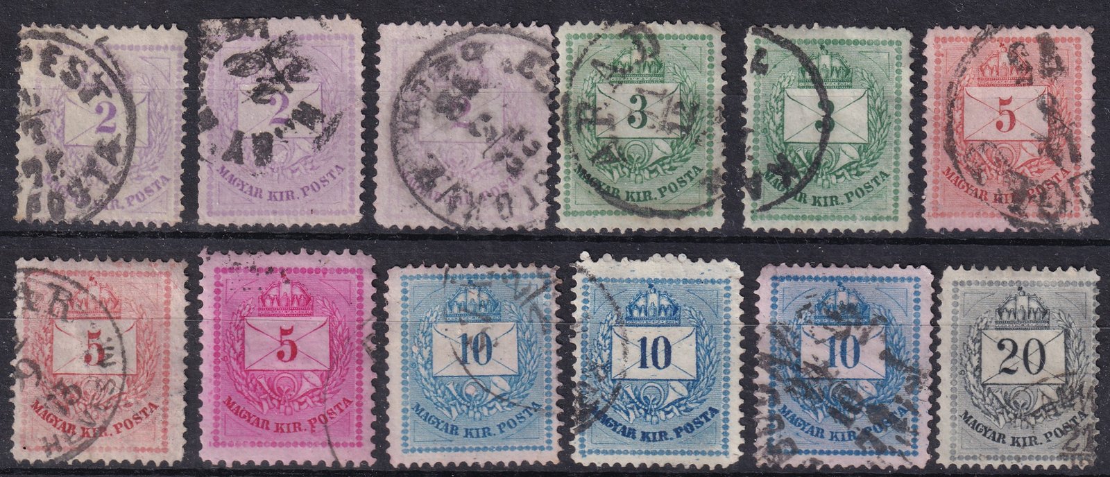 1874. Színesszámú krajcáros sor színárnyalatokkal