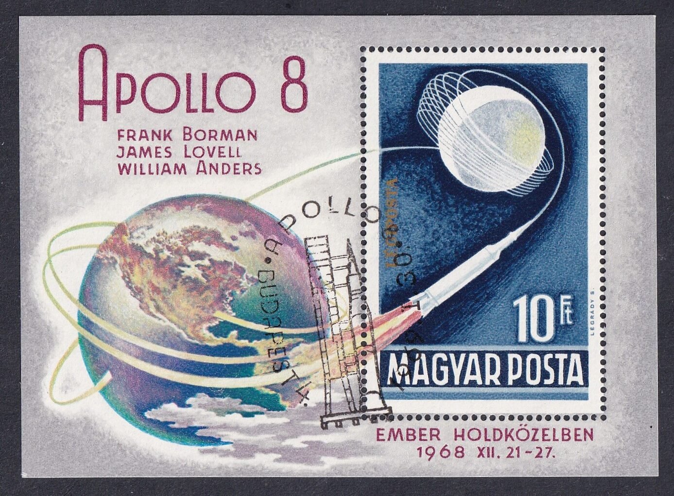 1969. Apollo 8 blokk alkalmi bélyegzéssel