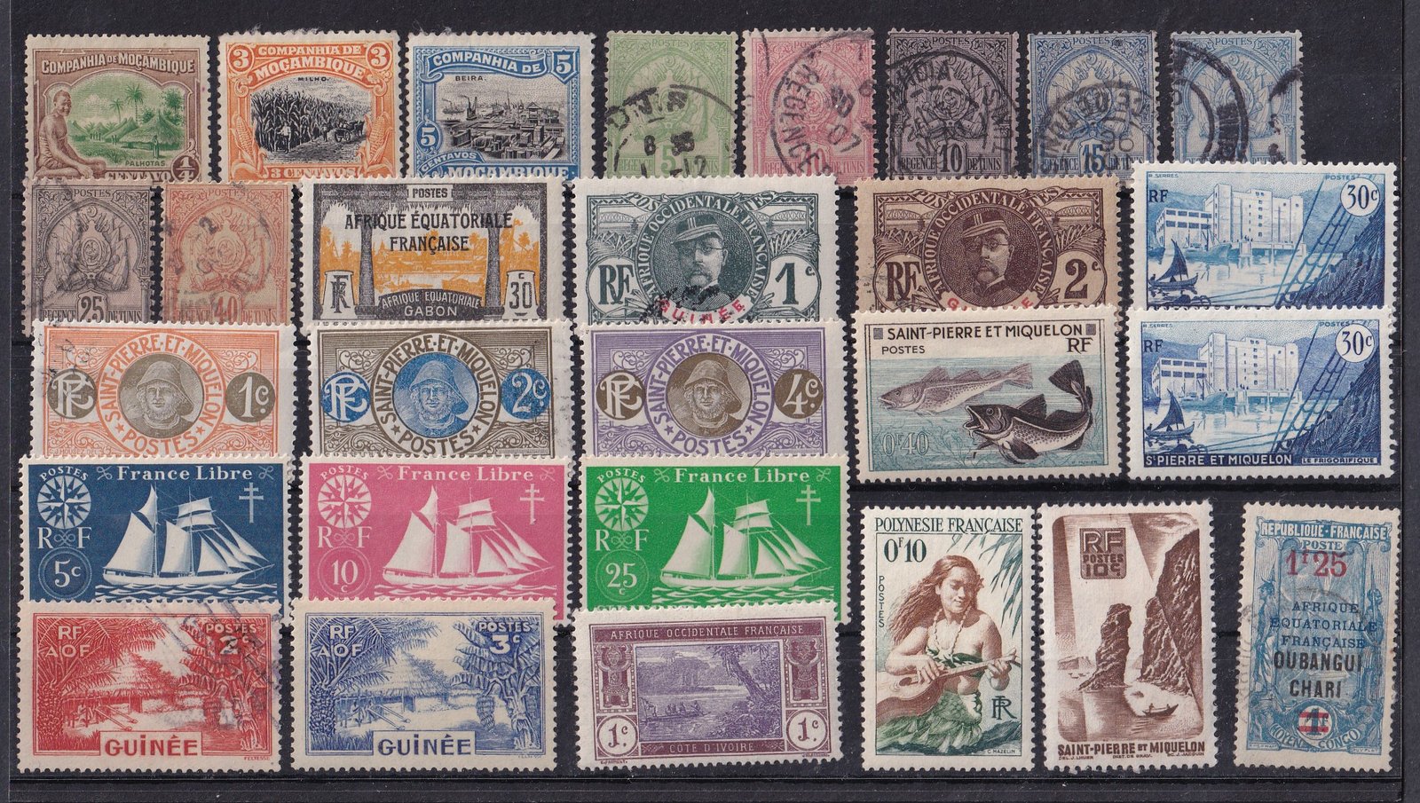 Afrika gyarmati kiadások - több falcos és postatiszta bélyeg